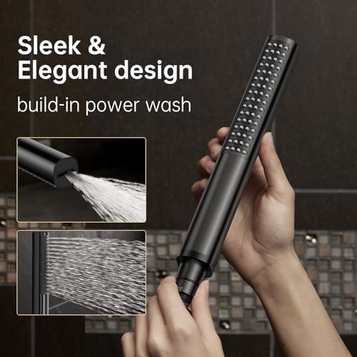 Veken 10" Luxurious All Metal Rain Shower Head with Handheld Spray Combo, High Pressure Rainfall Square Shower Heads with Extension Arm, Wide Dual Showerhead, Bathroom Accessories, Matte Black - Image 5