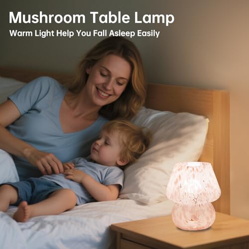 Dawnwake Mushroom Lamp Table Lamp for Bedroom,Small Desk Bedside Lamps for Living Room,Mushroom Decor Cute Mini Modern Mid Century Lamps for Night Stands,Aesthetic Home Living Room Decor(Blush Pink) - Image 4