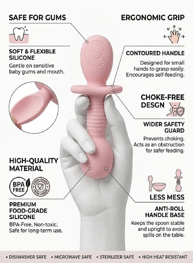 PXBQ Silicone Baby Training Spoon Set for Self Feeding, Soft BPA Free Toddler Spoon with Easy Grip Handle, Anti Choke Design, Infant Weaning Spoon for Babies (Pink) - Image 4