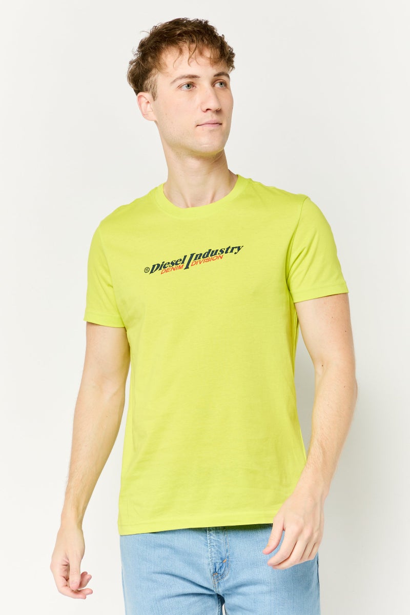 DIESEL تي شيرت رجالي بأكمام قصيرة وياقة دائرية، طباعة جرافيك، لون ليموني - Image 1