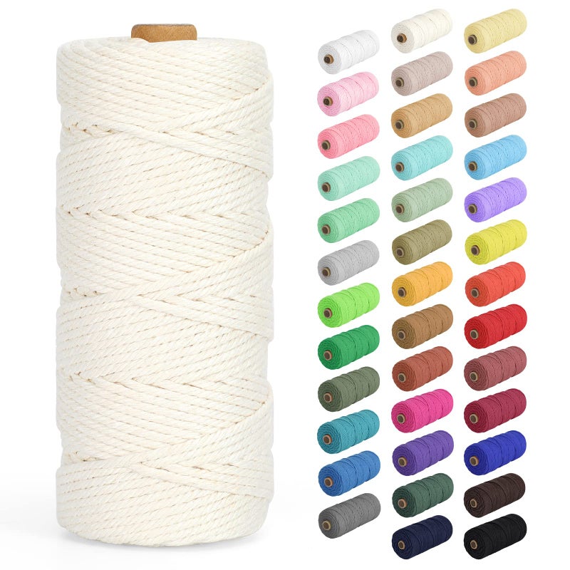 HOMEBOBO Natural Cotton Macrame Rope - 3mm x 109Yards (328Feet), 4 Strands Twisted Cotton Cord for Wall Hanging, Plant Hangers, Crafts, Gift Wrapping and Wedding Decorations, Beige - Image 1