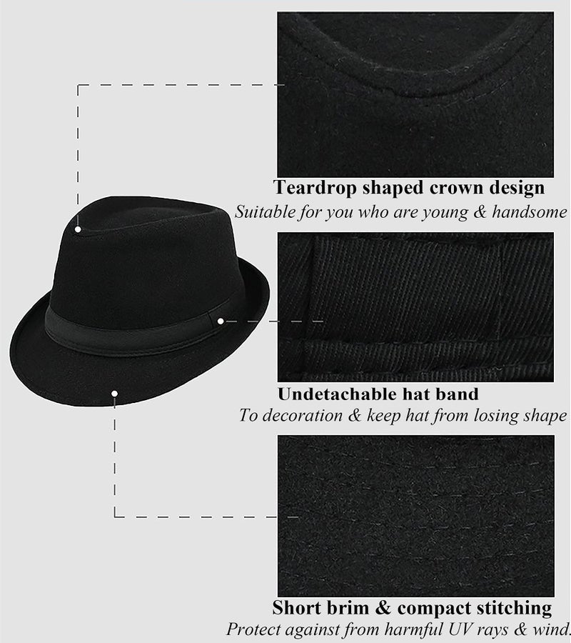 UTOWO Kids-Felt-Fedora-Trilby-Gangster-Hat Toddler-Boys Panama Derby Manhattan Cuban Hat Jazz-Cap(Size 6 5/8 for 2-5T) Black - Image 4