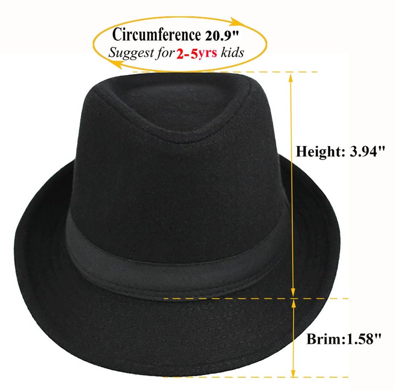 UTOWO Kids-Felt-Fedora-Trilby-Gangster-Hat Toddler-Boys Panama Derby Manhattan Cuban Hat Jazz-Cap(Size 6 5/8 for 2-5T) Black - Image 3