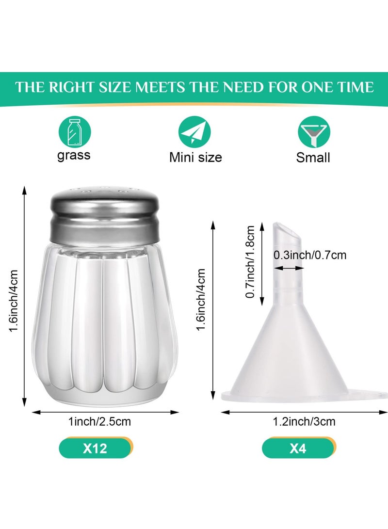 Excefore Pepper Shakers, Pack of 12 Bulk Salt and Pepper Shakers with Funnel Tool, Clear Glass Mini Salt and Pepper Shakers Set with Stainless Steel Tops for Wedding Table & Party - Image 2