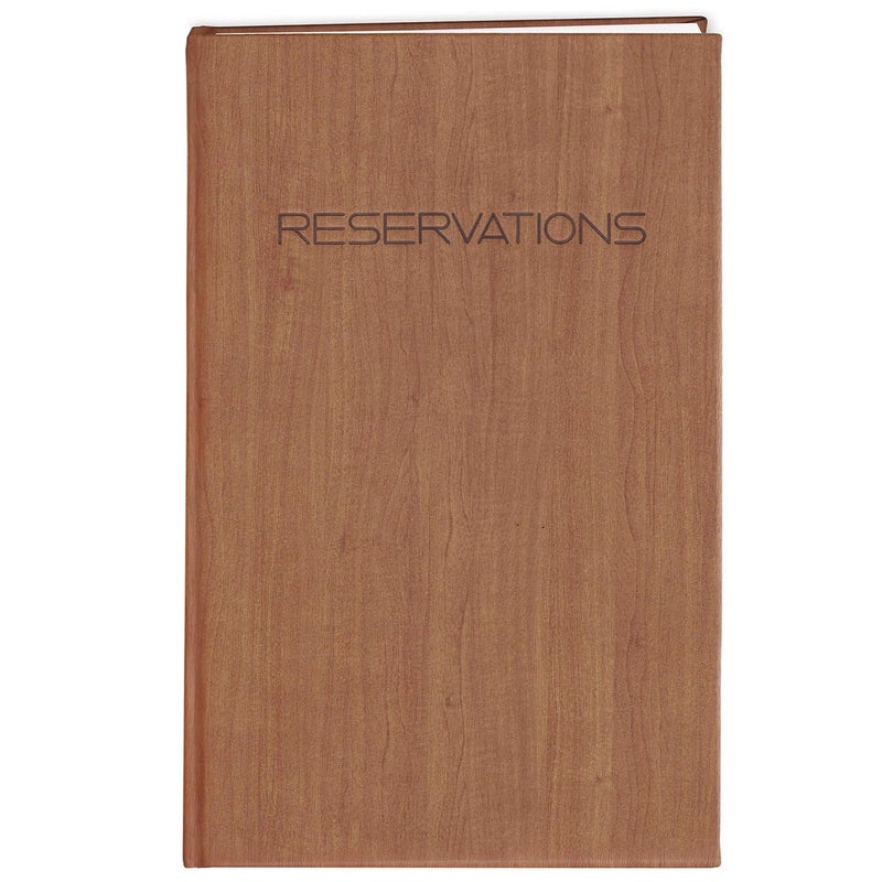 BookFactory Restaurant Reservations Book, 365 Day Table/Dinner Reservation Bookings, 408 Pages 8 7/8'' x 13 1/2'', Soft Touch Wood Finish Cover Case Bound (Made in USA)