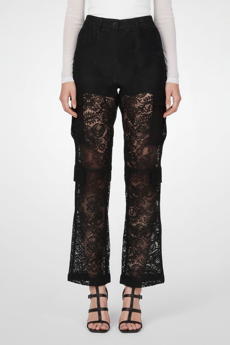 MSGM سروال كارجو دانتيل عادي للنساء، أسود - Image 1