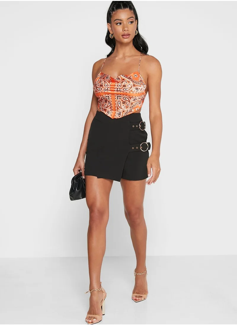 Missguided Petite Scarf Print Cowl Neck Top