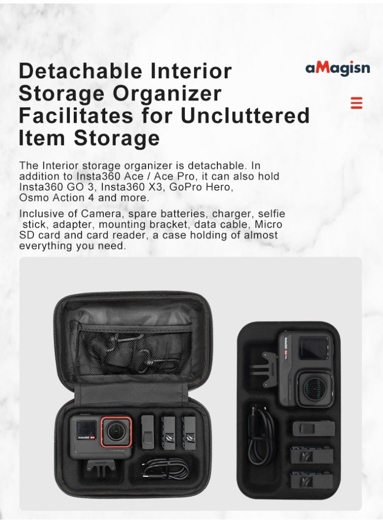 aMagisn Storage Case for Insta360 Ace Pro/Ace – Waterproof Hard Shell Bag with Shockproof Liner, Compatible with Insta360 X3, GO 3, GoPro, Osmo Action – Portable Travel Protective Camera Case with Wrist Strap(Grey)) - Image 4