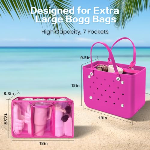 XYFuuee Beach Bag Organizer Inserts for Original Large Bogg Bag Accessories with 8 Removable Metal Fasteners Lightweight Mesh Insert Divider Pouch Organizing Rubber Tote Save Space Hot Pink XL - Image 3