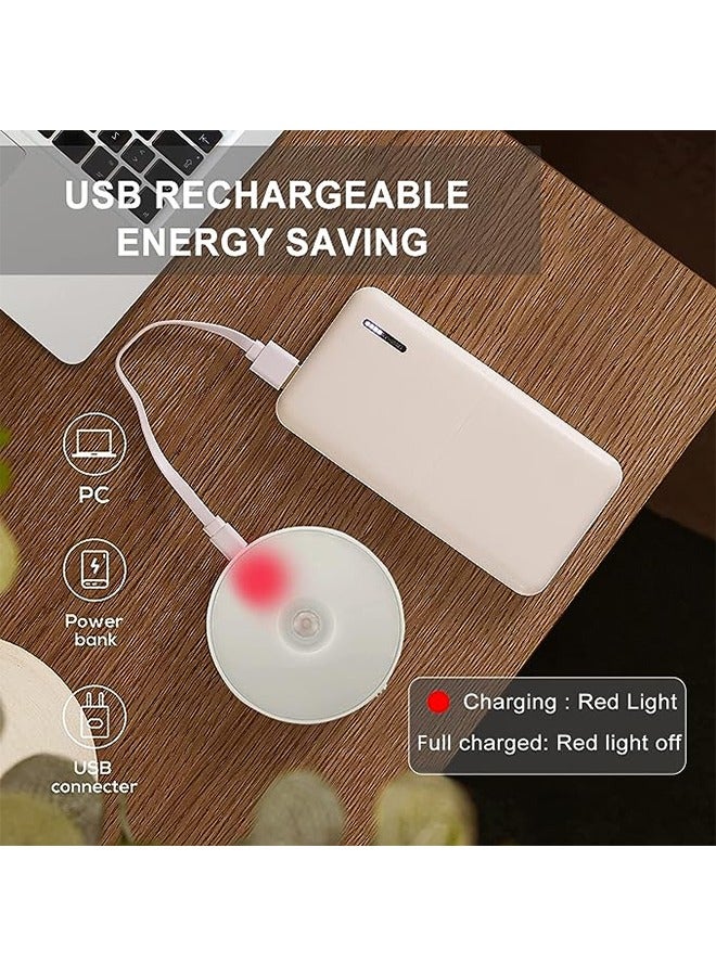 2 Pcs Motion Sensor Light 8 LEDs Rechargeable Night Light Intelligent Human Body Sensor Night Light with USB Cable Magnetic Patch Cordless Safe Wall Light for Kitchen Bookshelves Drawers Yellow White  - Image 2