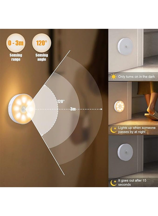 2 Pcs Motion Sensor Light 8 LEDs Rechargeable Night Light Intelligent Human Body Sensor Night Light with USB Cable Magnetic Patch Cordless Safe Wall Light for Kitchen Bookshelves Drawers Yellow White  - Image 3