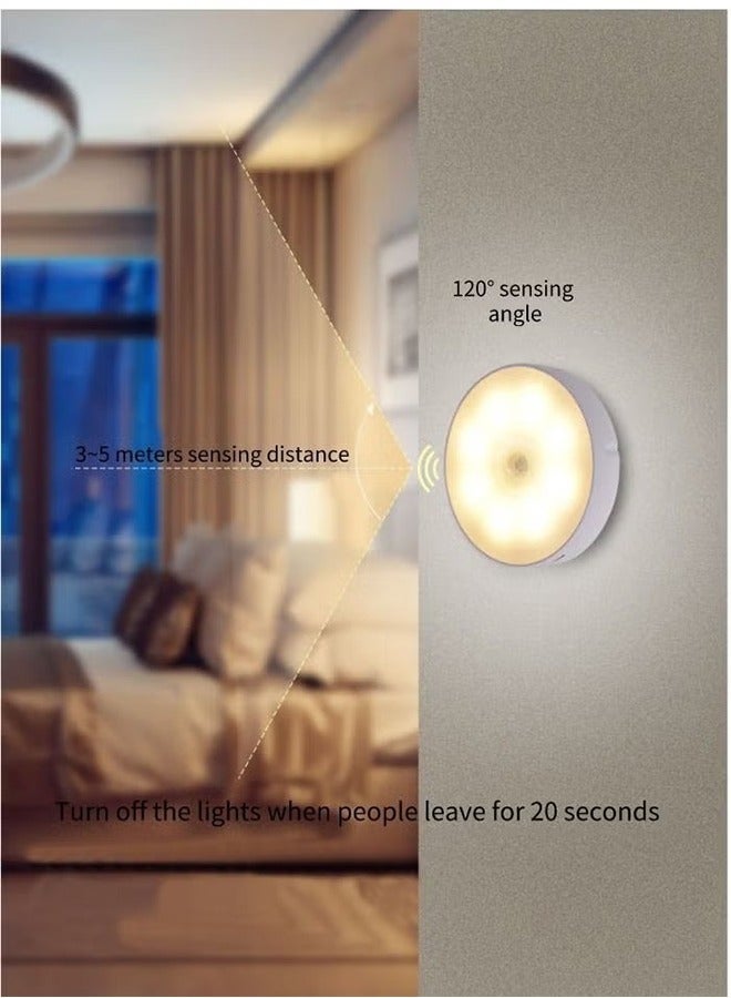 2 Pcs Motion Sensor Light 8 LEDs Rechargeable Night Light Intelligent Human Body Sensor Night Light with USB Cable Magnetic Patch Cordless Safe Wall Light for Kitchen Bookshelves Drawers Yellow White  - Image 4