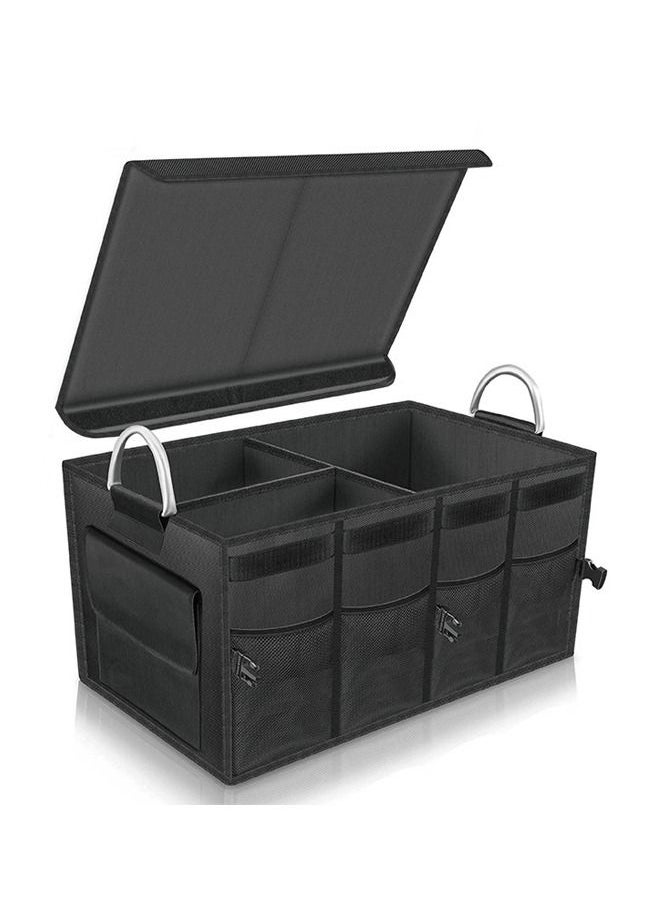 Gerenic Car Trunk Organizer Holder, Auto Cargo storage Container Box, Boot Case With Foldable Cover Lid, Adjustable Pkt, Collapsible Multi Compartment, Non Slip Bottom, Waterproof Oxford in Black, 23inch,58cm  - Image 1