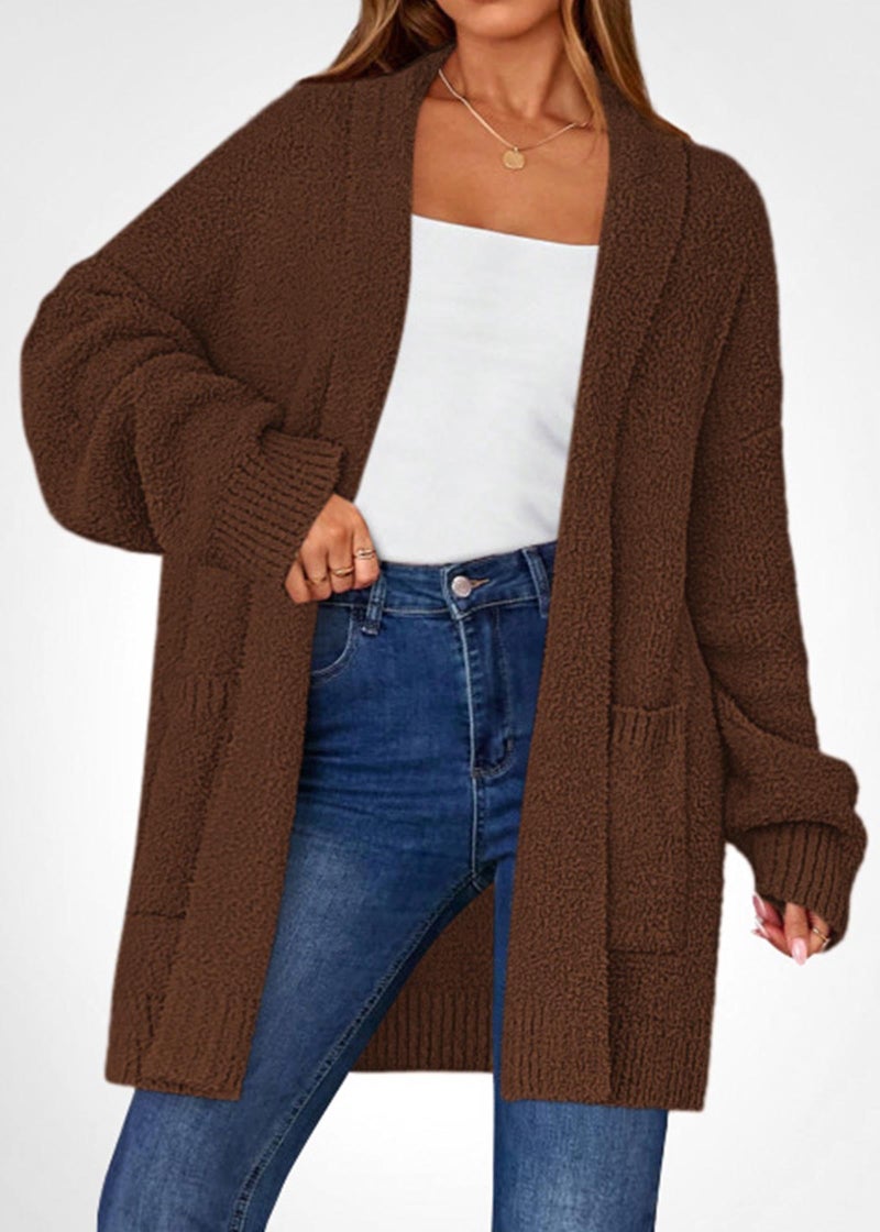 KIRUNDO Cardigan Sweaters for Women 2026 Fall Chunky Fuzzy Knit Open Front Loose Long Sleeve Sweater Coats Winter Clothing(Brown, XX-Large) - Image 3