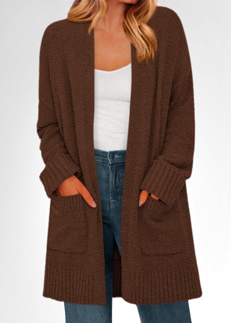 KIRUNDO Cardigan Sweaters for Women 2026 Fall Chunky Fuzzy Knit Open Front Loose Long Sleeve Sweater Coats Winter Clothing(Brown, XX-Large) - Image 4