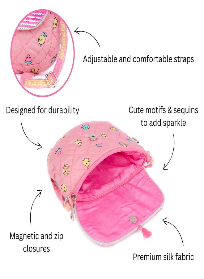 MASQ by Q-One Embroidered Crossbody Sling Bag for Kids Girls with Sparkle Sequin Work, Princess Cute Crossbody Handbags for Outing, Parties, Best Gift for Girls 3-12 Years - Image 5