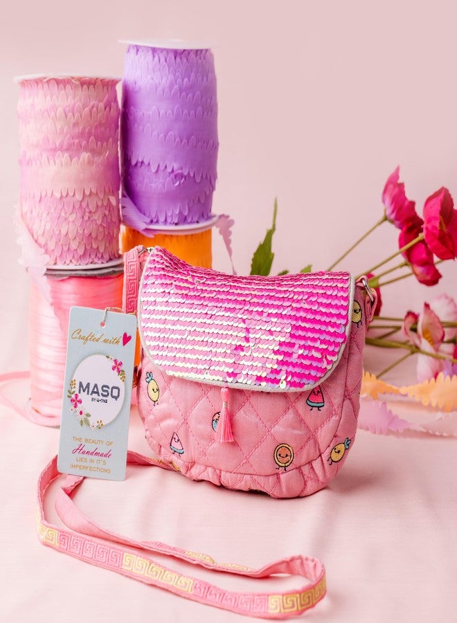 MASQ by Q-One Embroidered Crossbody Sling Bag for Kids Girls with Sparkle Sequin Work, Princess Cute Crossbody Handbags for Outing, Parties, Best Gift for Girls 3-12 Years - Image 3