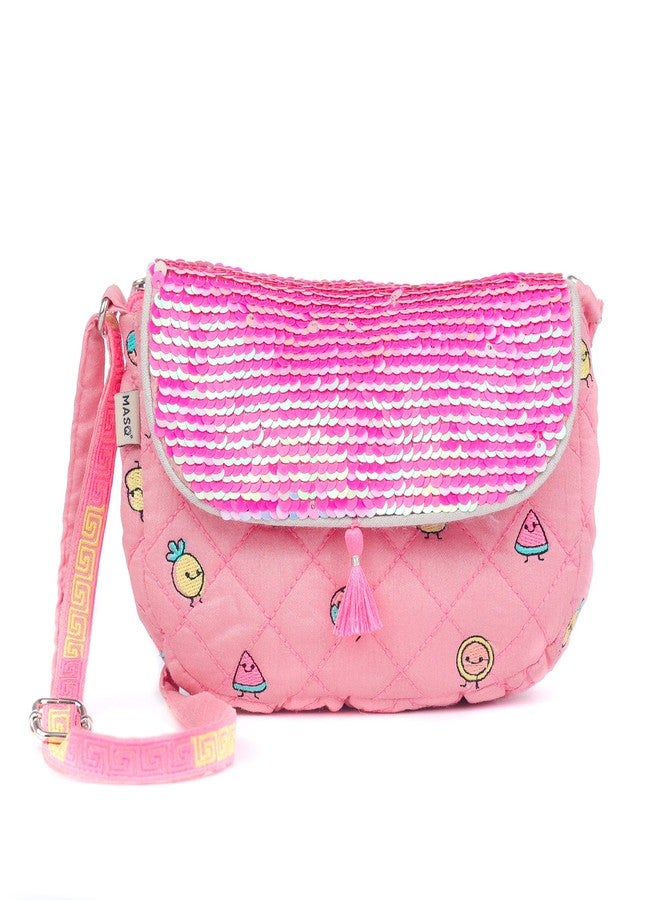 MASQ by Q-One Embroidered Crossbody Sling Bag for Kids Girls with Sparkle Sequin Work, Princess Cute Crossbody Handbags for Outing, Parties, Best Gift for Girls 3-12 Years - Image 1