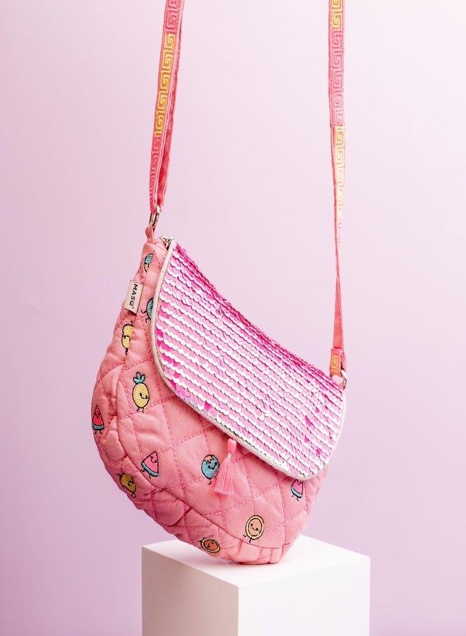 MASQ by Q-One Embroidered Crossbody Sling Bag for Kids Girls with Sparkle Sequin Work, Princess Cute Crossbody Handbags for Outing, Parties, Best Gift for Girls 3-12 Years - Image 2