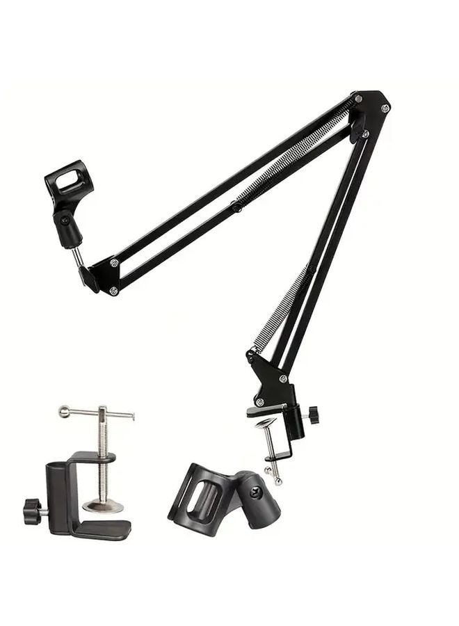 Black Metal Microphone Stand With Adjustable Scissor Arm Bracket Model Studio Recording - Image 1