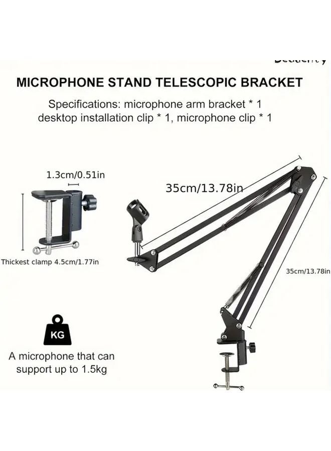Black Metal Microphone Stand With Adjustable Scissor Arm Bracket Model Studio Recording - Image 3