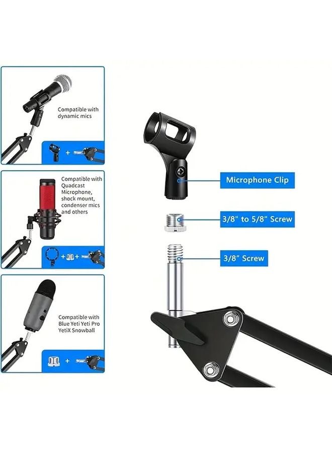 Black Metal Microphone Stand With Adjustable Scissor Arm Bracket Model Studio Recording - Image 4