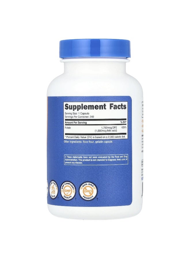 Nutricost, Folic Acid, 1,000 mcg, 240 Capsules (Packaging may vary) - Image 2