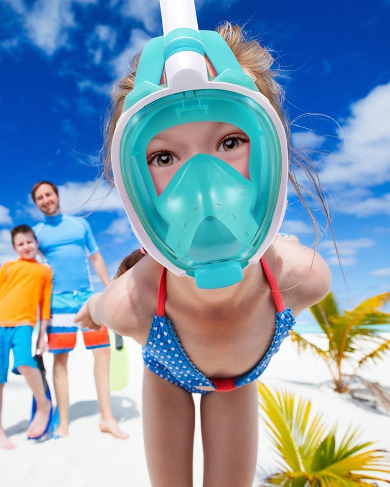Delavala Full Face Snorkeling Mask Diving Gear - Latest Dry Top System,180 Degree Panoramic View Snorkeling Mask with Camera Mount,Safe Breathing,Anti-Leak Anti-Fog-Swim Fins (Green- Small/Medium) - Image 2