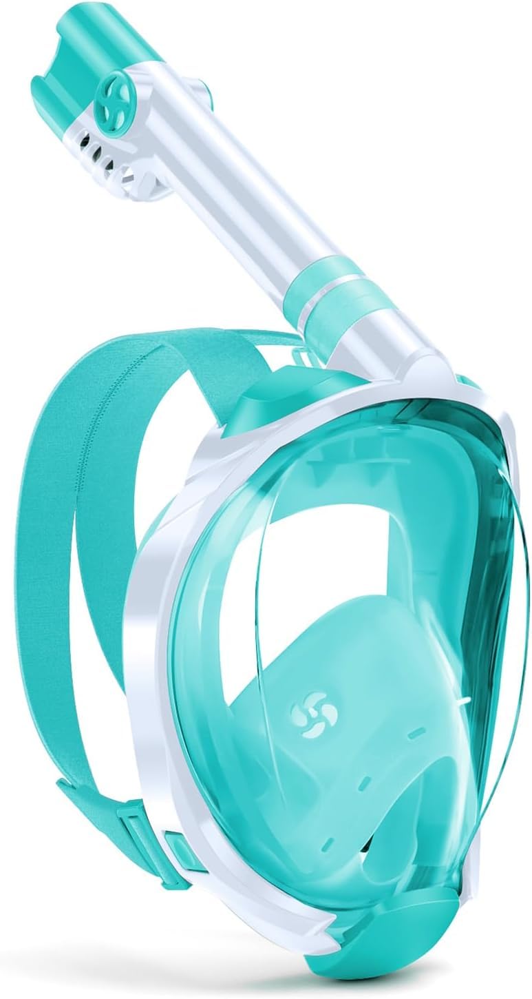 Delavala Full Face Snorkeling Mask Diving Gear - Latest Dry Top System,180 Degree Panoramic View Snorkeling Mask with Camera Mount,Safe Breathing,Anti-Leak Anti-Fog-Swim Fins (Green- Small/Medium) - Image 1
