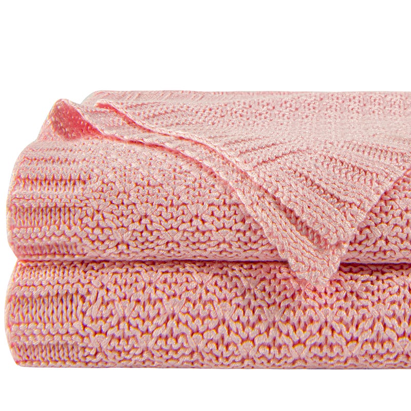 NTBAY Cable Knit Cooling Throw Blanket Soft and Breathable Throw Blanket 51x67 Inches Made from Rayon Derived from Bamboo for Couch Sofa Nap Pink