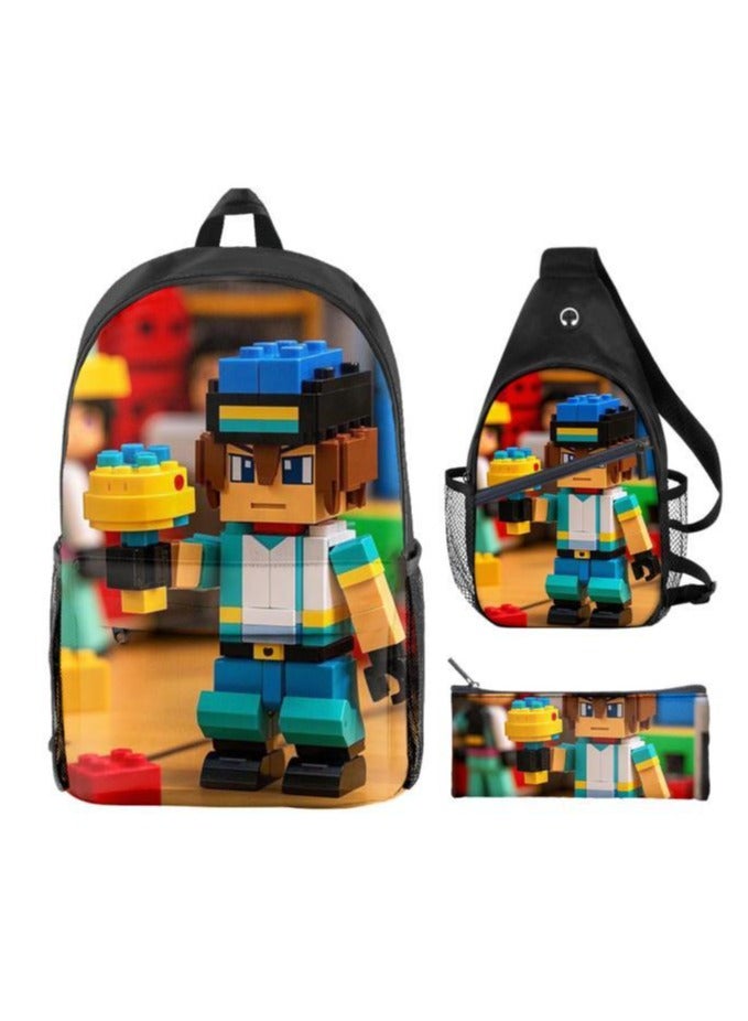 حقيبة مدرسية جديدة من ثلاث قطع كرتونية عالمية - 678 - Image 1