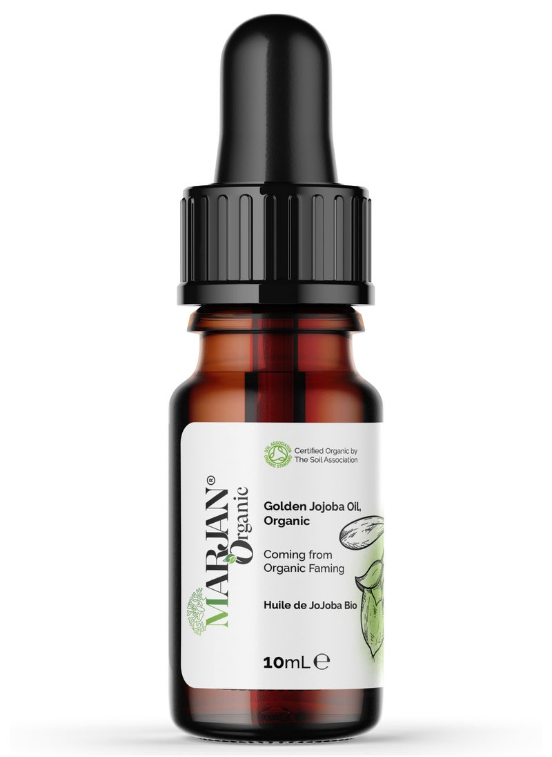 MARJAN ORGANIC Jojoba Oil 10ml - Certified Organic - 100% Pure Cold Pressed Unrefined - For Hair Growth, Dandruff, Beard, Face, Body, Dry Skin, Nails - Deeply Moisturizing - For Men & Women  - Image 1