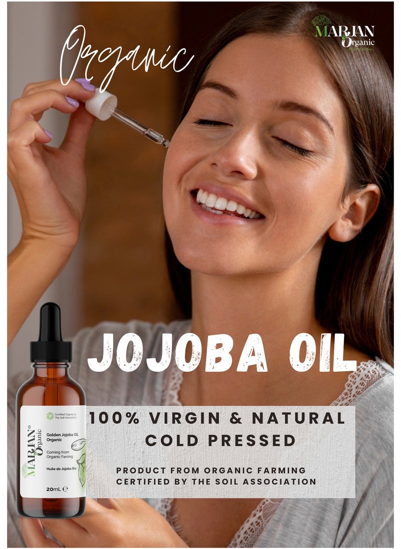 MARJAN ORGANIC Jojoba Oil 10ml - Certified Organic - 100% Pure Cold Pressed Unrefined - For Hair Growth, Dandruff, Beard, Face, Body, Dry Skin, Nails - Deeply Moisturizing - For Men & Women  - Image 2