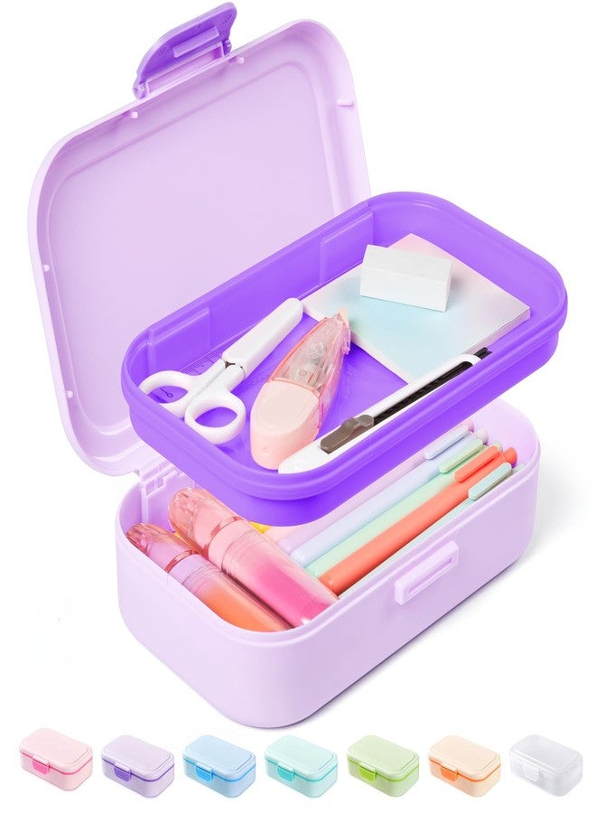 Sooez Double Layer Pencil Box, Plastic Pencil Case with Latch, Hard School Supply Box for Girls Boys Kids, Large Crayon Marker Pen Holder, Cute Art Storage Organizer, 1 Pack, Purple - Image 1