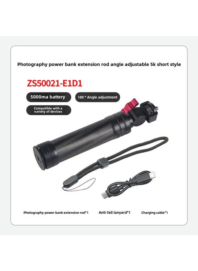 Action Camera Charging Treasure Selfie Stick Mobile Power Handle For Pocket3 Fast Charging Endurance Base Bracket-Color:Black-upgraded Short Style  - Image 1