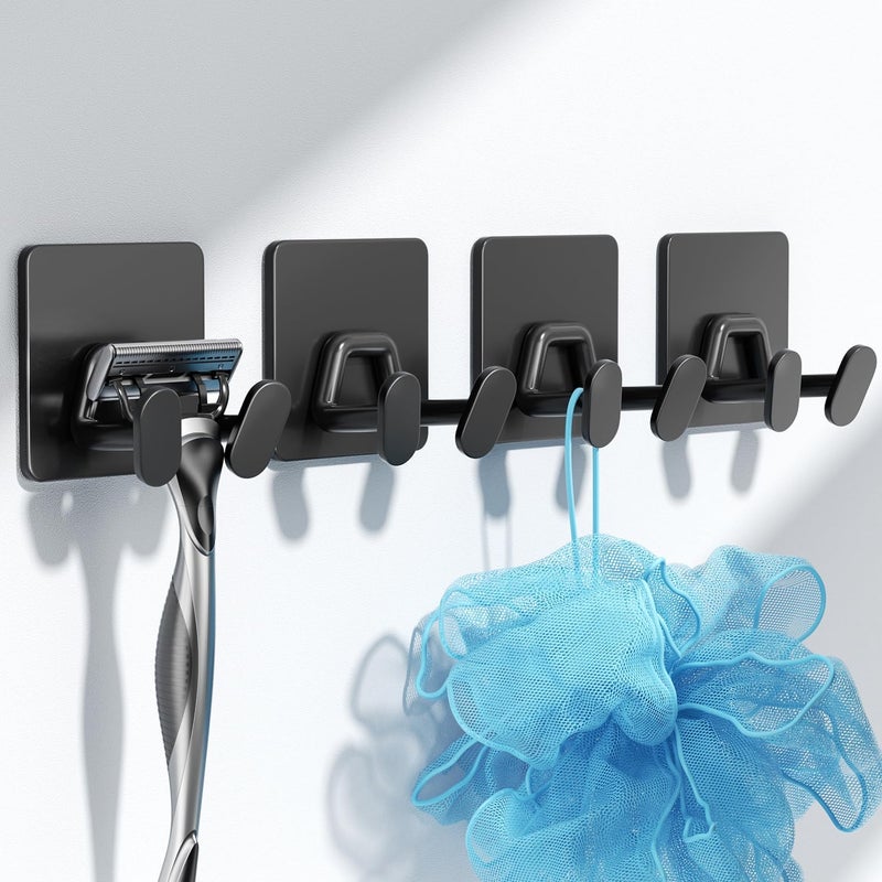 susswiff Adhesive Shower Hooks for Inside - Extra Sticky Stainless, Razor Holder Shower Accessories, Wall Mounted Self-Adhesive Double Hooks for Razor, Loofah, Towel, Shaver, Coat, Key, Matt Black, 4-Pack - Image 2