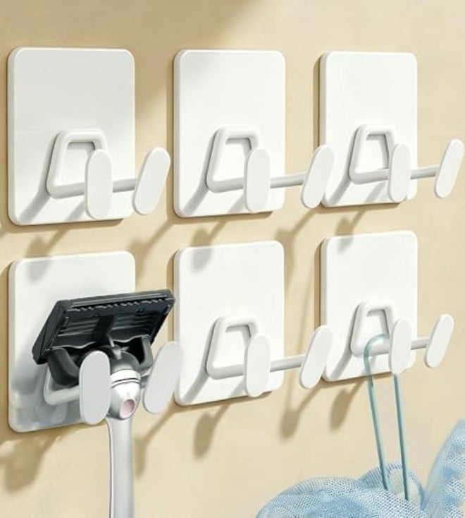 susswiff Adhesive Shower Hooks for Inside - Extra Sticky Stainless, Razor Holder Shower Accessories, Wall Mounted Self-Adhesive Double Hooks for Razor, Loofah, Towel, Shaver, Coat, Key, Matt Black, 4-Pack - Image 1