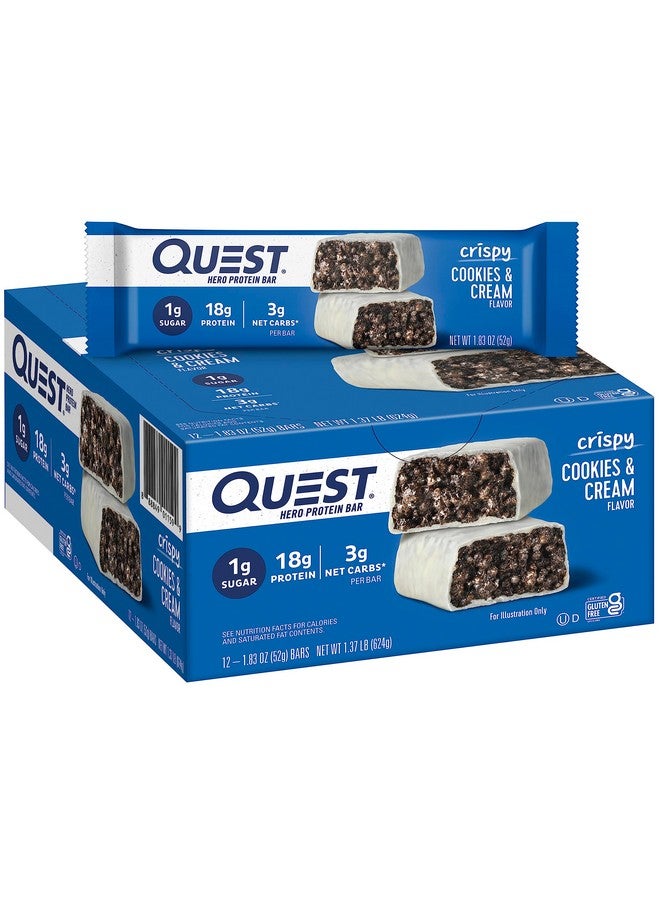 Quest Nutrition Crispy Cookies & Cream Hero Protein Bar 18G Protein 1G Sugar 3G Net Carb Gluten Free Keto Friendly 12 Count - Image 1