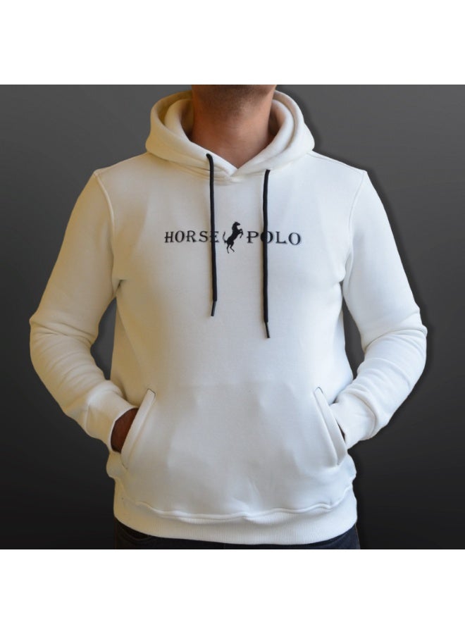Horse Polo Hoodie Sweatshirt for men,Off White - Image 2