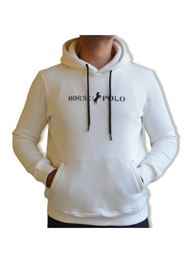 Horse Polo Hoodie Sweatshirt for men,Off White - Image 1