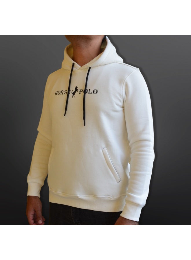 Horse Polo Hoodie Sweatshirt for men,Off White - Image 3