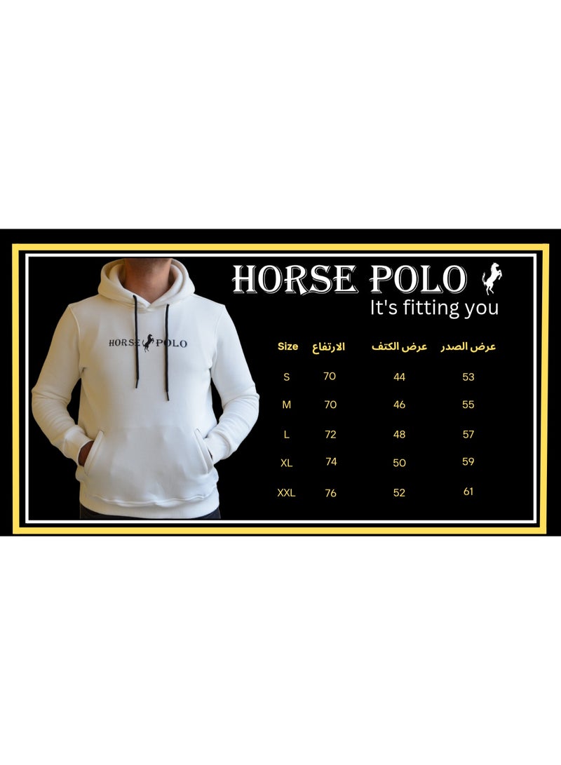 Horse Polo Hoodie Sweatshirt for men,Off White - Image 5