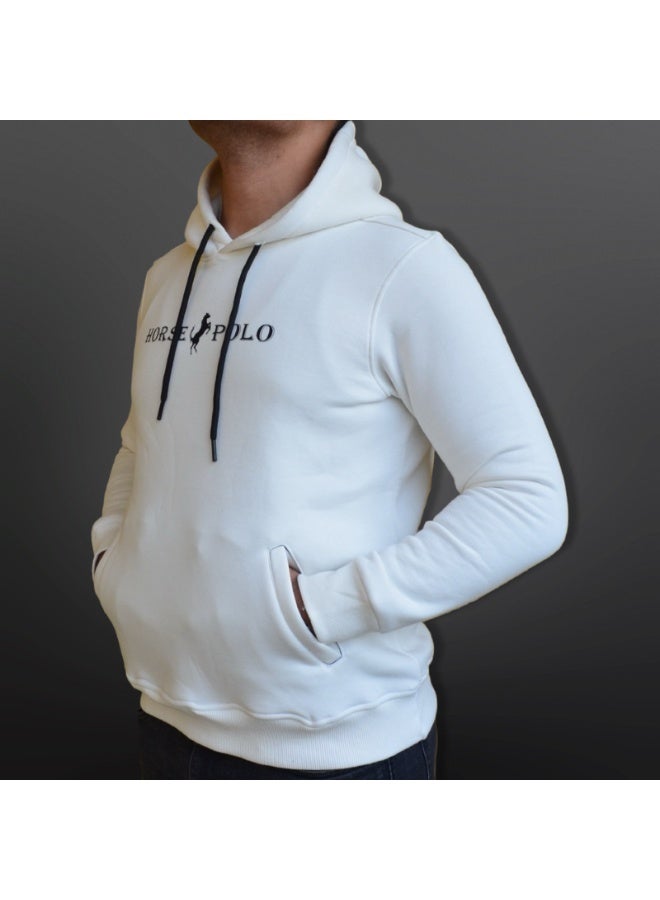 Horse Polo Hoodie Sweatshirt for men,Off White - Image 4