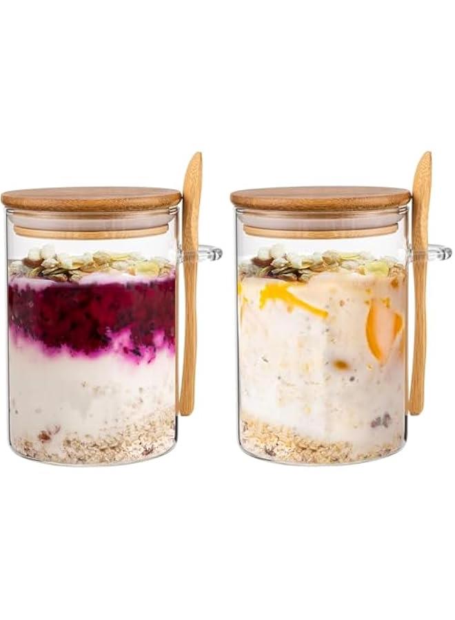 HOOKOR Glass Jars with Airtight Lid and Spoon, Overnight Oats Containers with Bamboo Lids, Glass Food Storage Canisters Yogurt Containers for Coffee Beans, Tea, Nuts, Candy (2 pack) - Image 1