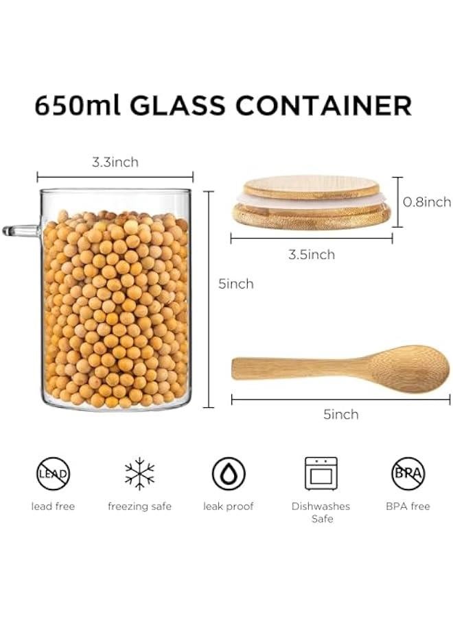 HOOKOR Glass Jars with Airtight Lid and Spoon, Overnight Oats Containers with Bamboo Lids, Glass Food Storage Canisters Yogurt Containers for Coffee Beans, Tea, Nuts, Candy (2 pack) - Image 2