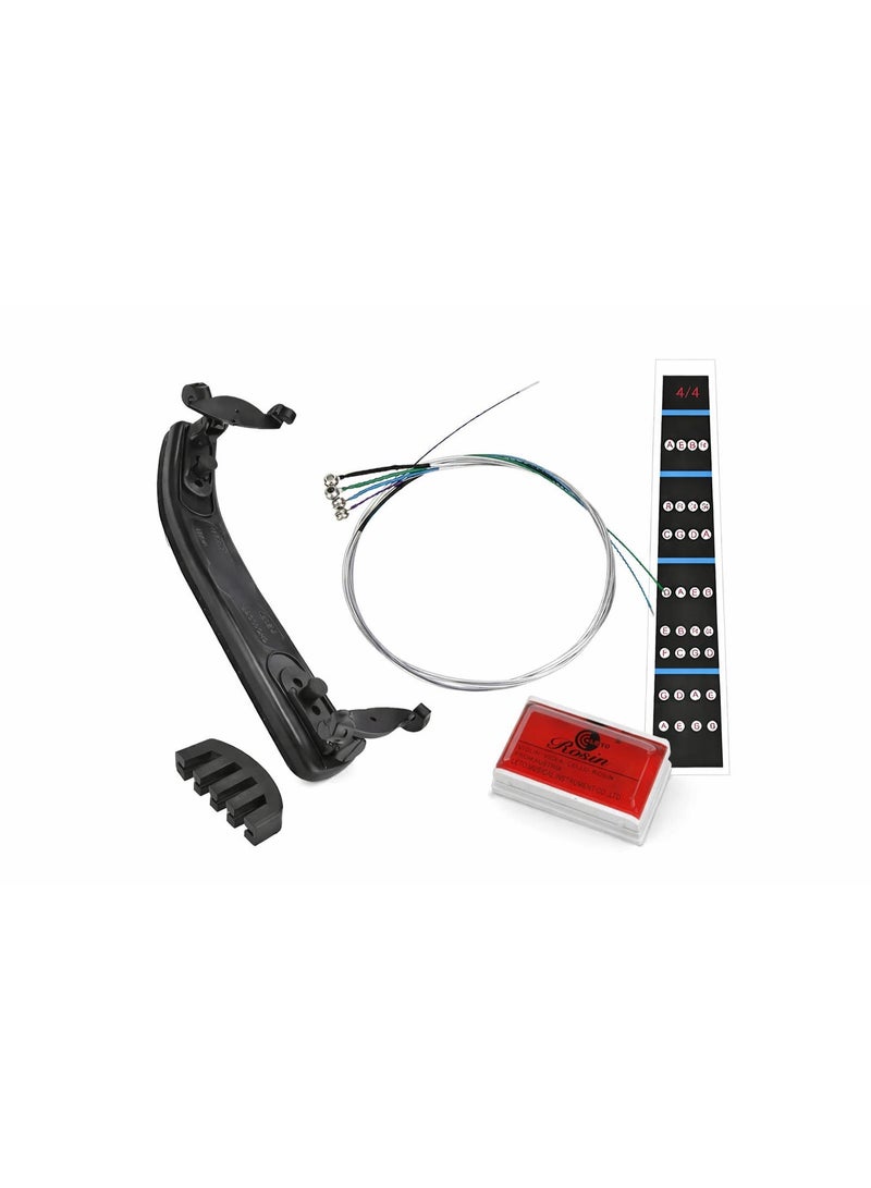 5in1 Violin Starter Kit Practice Bundle – Violin Shoulder Rest with Fingerboard Sticker Fingering Chart Guide + Rubber Violin Practice Mute Silencer , Full Violin String Set & Rosin for Full Size Violin 4/4 & 3/4