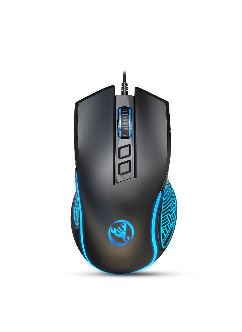 HXSJ HXSJ X100 Wired Gaming Mouse Adjustable 7 Button 1200 3600Dpi Colorful Led Light Wired Mice for Laptop Pc Gamer Black  - Image 1