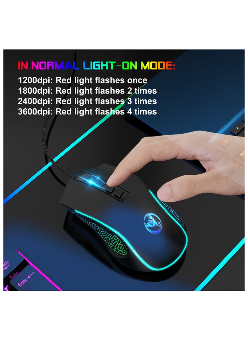 HXSJ HXSJ X100 Wired Gaming Mouse Adjustable 7 Button 1200 3600Dpi Colorful Led Light Wired Mice for Laptop Pc Gamer Black  - Image 5