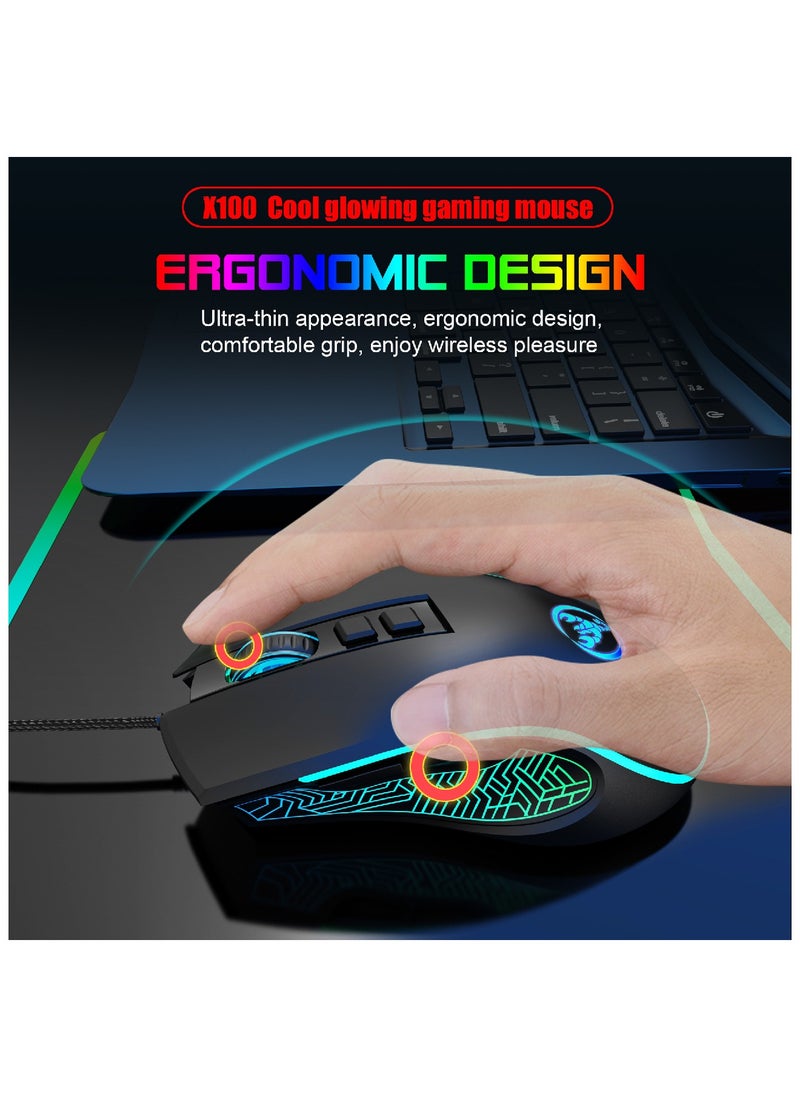 HXSJ HXSJ X100 Wired Gaming Mouse Adjustable 7 Button 1200 3600Dpi Colorful Led Light Wired Mice for Laptop Pc Gamer Black  - Image 4