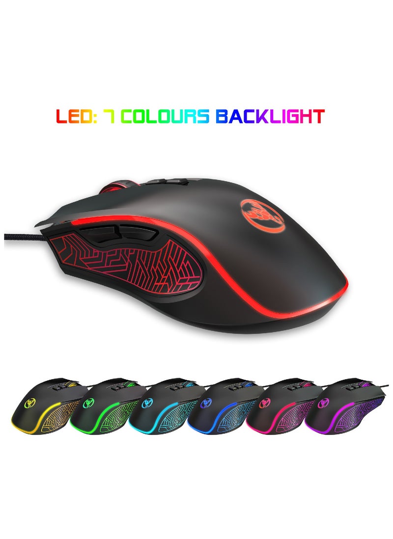 HXSJ HXSJ X100 Wired Gaming Mouse Adjustable 7 Button 1200 3600Dpi Colorful Led Light Wired Mice for Laptop Pc Gamer Black  - Image 2